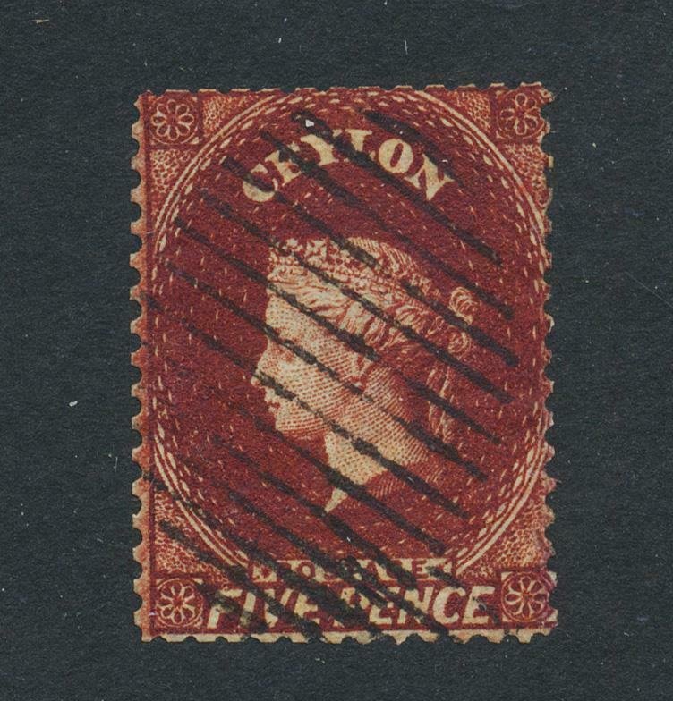 CEYLON 1862, 5d PERF 13 LIGHT BROWN, VF USED SG#40 CAT£150 (SEE BELOW)