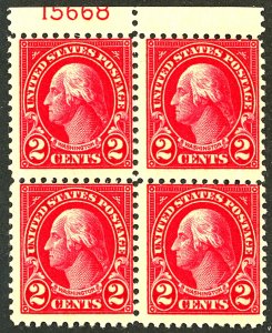 U.S. #554 MINT PL# BLOCK OF 4 OG NH