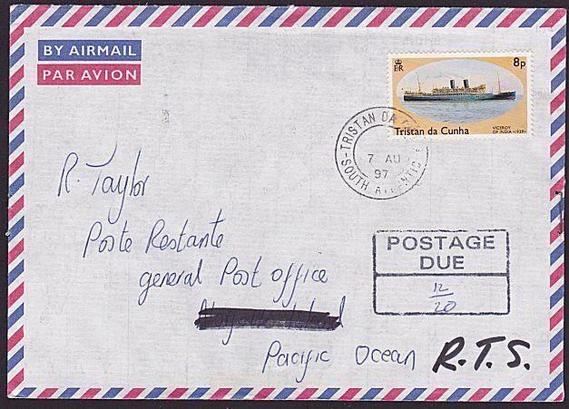 TRISTAN DA CUNHA 1997 Returned postage due cover to NORFOLK IS..............6064