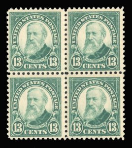 United States, 1910-30 #622 Cat$56, 1926 13c green, block of four, top stamps...