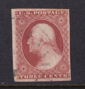 1855 Washington 3c dull red Sc 11 used Type I single light cancel CV $17.50 (DC