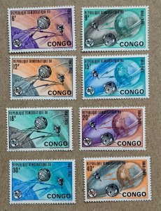 Congo DR 1965 ITU, Space (30fr wrinkled), MNH. Scott 534-541, CV $3.05