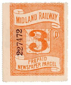 (I.B) Midland Railway : Prepaid Newspaper Parcel 3d (large format) 