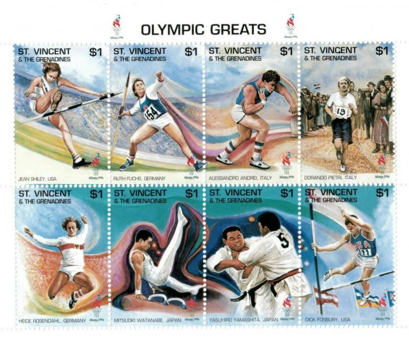 St. Vincent 1995 SC# 2200 Olympic Greats, Atlanta 96 - Sheet of 8 Stamps - MNH