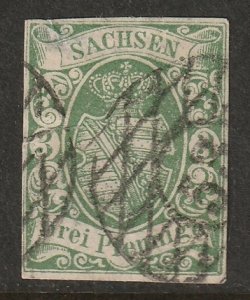 Saxony 1851 Sc 2a used 53 (Merrane) cancel small thin