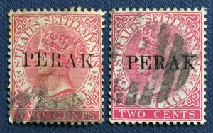 MALAYA 1884-91 PERAK opt STRAITS SETTLEMENTS QV 2c Used SG#17 & 17c M4890