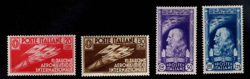 Italy Scott 345-348, da Vinci Fascist Flight Aeronautical Salon set, Milan 1935