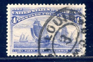 US SCOTT #233 USED-XF-SUPERB GRADED 95 W/ PF CERT SMQ $225 (6/14/24 GP)