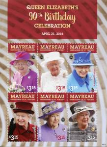 Mayreau Gren St Vincent Royalty Stamps 2016 MNH Queen Elizabeth II 90th 6v M/S