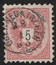 AUSTRIA 1883 5kr rose, Sc 43, Used, Thimble cancel: OBERNEUKIRCHEN, Klein 45pts