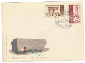 Poland 1967 FDC Stamps Scott 1488-1489 Second World War II Monuments Memorials