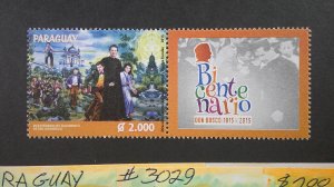 Paraguay 2015 Scott# 3029 Mint XF NH Complete Pair (Stamp + Label)