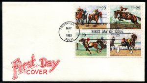 2759a US 29c Sporting Horses blk/4 FDC ,  Artopages cachet