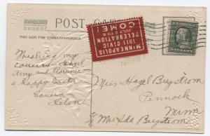 1911 Minneapolis MN civic celebration label tied on postcard [4546.1]