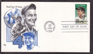 1989 Lou Gehrig baseball legend Sc 2417 with Marg cachet Cooperstown NY