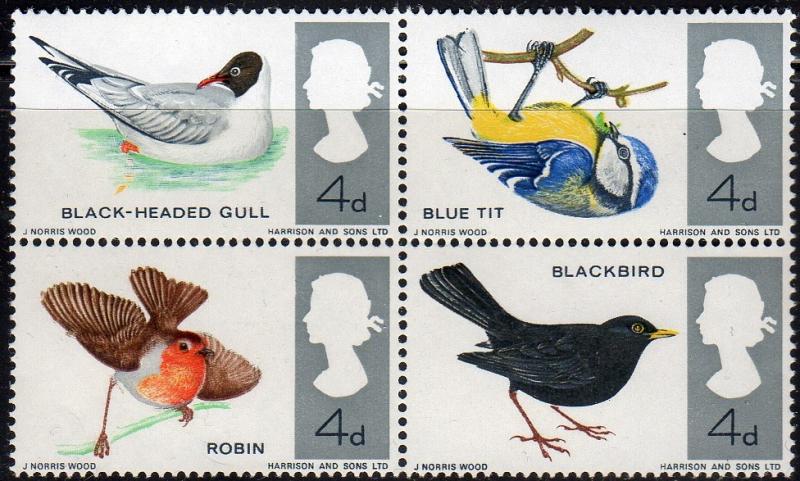 Great Britain 464a - Mint-NH - 4p Birds (Block of 4) (1966) (cv $1.15)