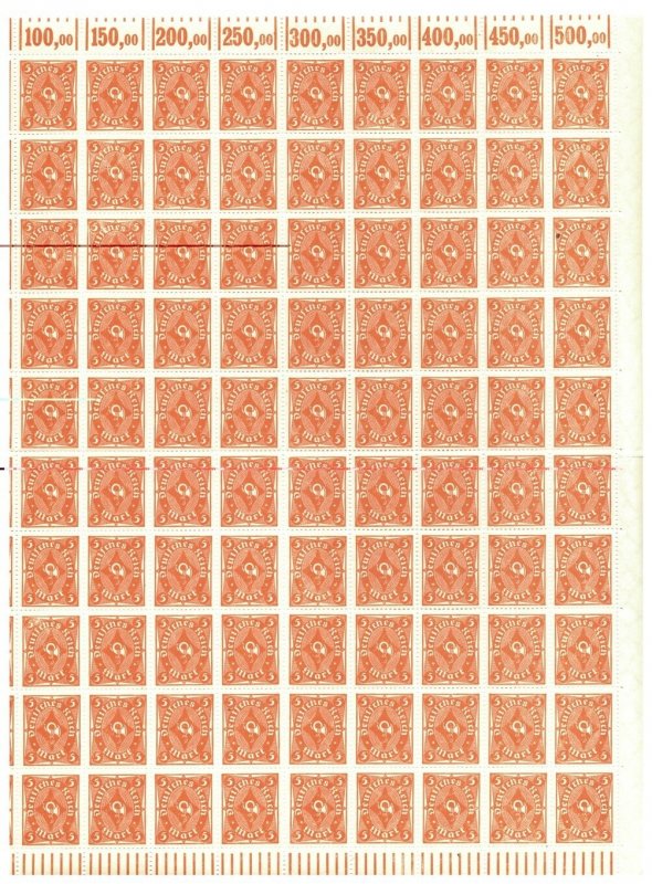 Deutsche Reich 1922 ☀ 5m Mark full sheet MiNr. 227, S/S (10x10) ☀ MNH(**)