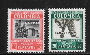 Colombia Scott C99,C101 Unused VLHOG - 1939 Petroleum and Bananas - SCV $8.25