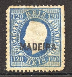 Madeira Scott 28 Unused LH - 1871 120r King Luiz Overprint - SCV $125.00