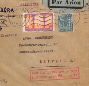 France ALGERIA Air Mail Cover Oran GERMANY Leipzig via Stuttgart 1933 YV257