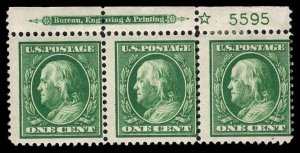 USA 374 Unused (MH) Plate # Strip of 3 (Imprint X)