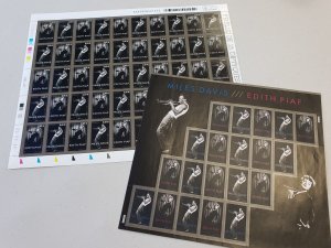 Miles Davis/Edith Piaf U.S. Forever and France Postage Stamp Sheets MNH (F32235)