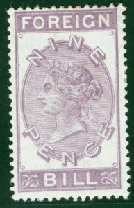 GB QV Revenue Stamp 9d Lilac FOREIGN BILL (1871) Mint MM {samwells}S2WHITE15