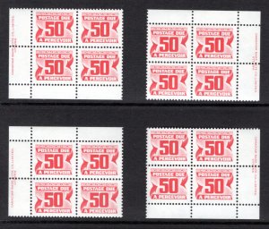 Scott J40, 50c, VF, MNHOG, 4th issue, Set of 4 Plate Blocks of 4, Canada Postage