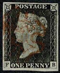 GB 1d grey Black FB Plate 3. Cancelled by light red Maltese cross.