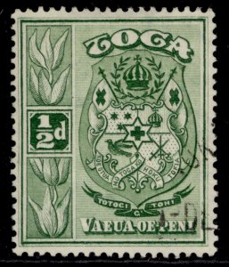 TONGA GVI SG74, ½d yellow-green, FINE USED.