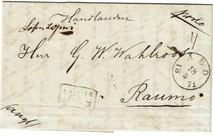 Finland 1871 Abo cancel on stampless cover to Raumo