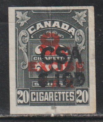 Canada Cigarette Tax Stamp Used. Crease