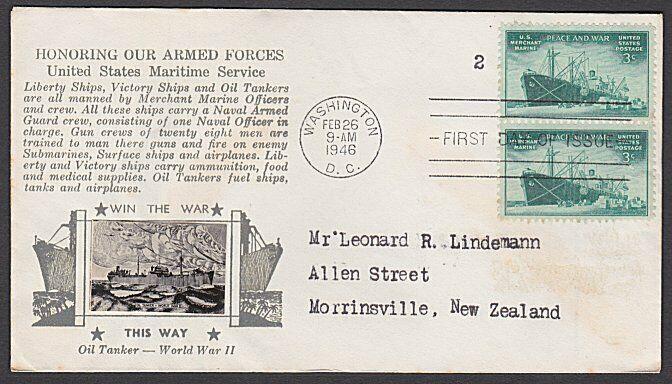 USA 1946 CROSBY photo FDC to New Zealand - Merchant Marine.................55352