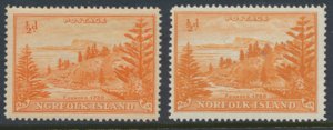  Norfolk Island SG 1 and 1a  ord gum and on white paper  MNH 1947/59 issue se...