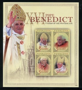 SPECIAL TUVALU POPE BENEDICT XVI  5th PAPAL ANNIVERSARRY MPERF  SHEET  MINT NH