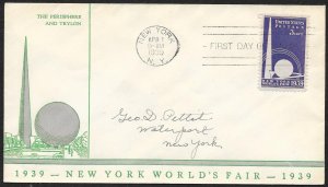 UNITED STATES FDC 3¢ New York Worlds Fair 1939 Linprint