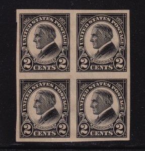 1923 HARDING imperf Sc 611 MNH original gum block of 4, some mount glaze (Y