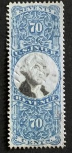 USA REVENUE STAMP SECOND ISSUE 1871 70 CENTS  CUT CANCEL. SCOTT #R117
