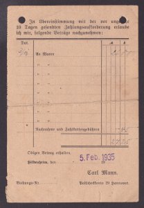 GERMANY 1935, Money order from Hildesheim with meter mark