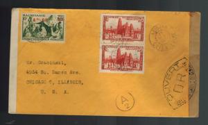 1945 Abidjan  Ivory Coast Airmail Censored cover to USA