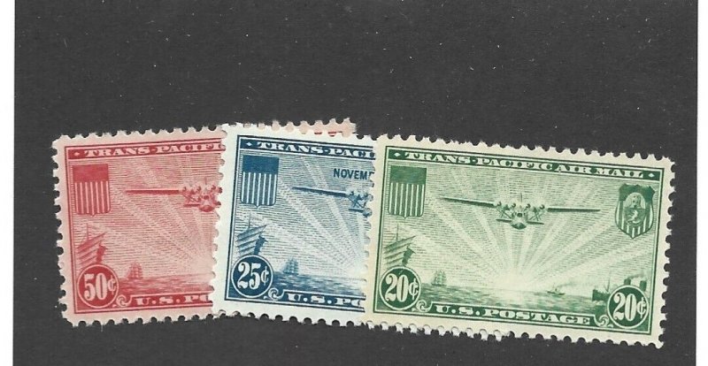 United States Scott C20-22 Trans-Pacific Airmails Unused Hinged