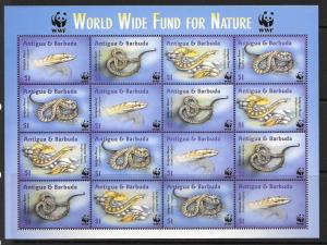 ANTIGUA SG3687a 2002 WWF ANTIGUAN RACER SNAKE  SHEETLET  MNH