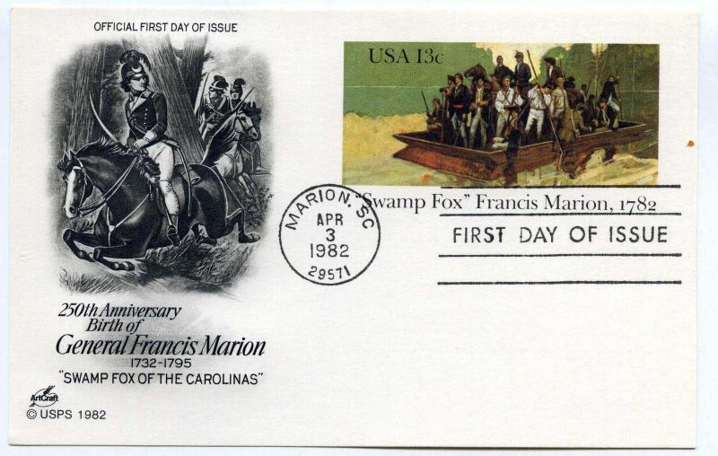 UX94 Swamp Fox Francis Marion, 1782, ArtCraft, FDC