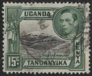 Kenya (KUT) 73 (used) 15c Mount Kilimanjaro, grn & black (1952)
