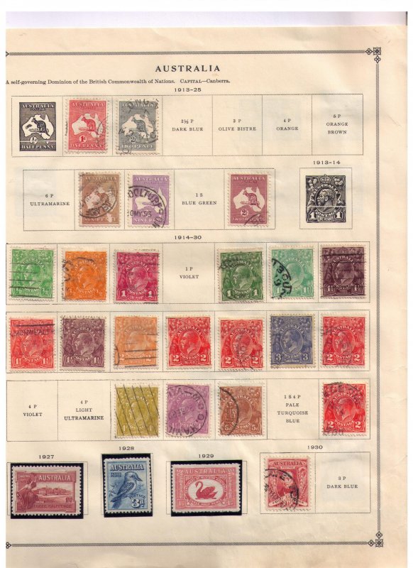 Australia 1913-1930 Used & MH On a old Scott Catalog Page W/Early Kangaroo & KGV