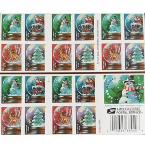 Snow Globes Christmas,  Forever Stamps 5 Pane of 20, total 100pcs