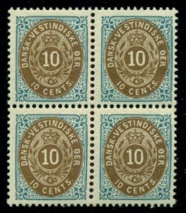 DANISH WEST INDIES #20 (18) 10¢ bicolor, p. 13 Blk of 4, T.S. var, Facit $1,150