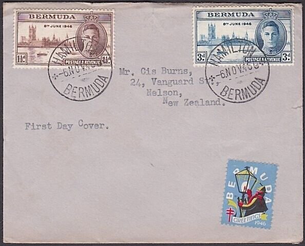 BERMUDA 1946 Victory FDC with Bermuda Christmas TB cinderella seal.........A1922