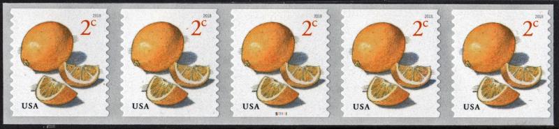 SC#5256 2¢ Meyer Lemons Plate Strip of Five: #B11111 (2018) SA