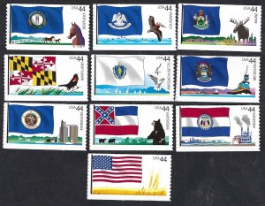 United States #4293-4302 44¢ Flags of Our Nation III (2009). Ten singles. MNH